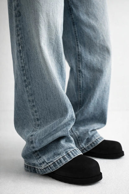Relaxed Wide-Leg Washed Denim Jeans